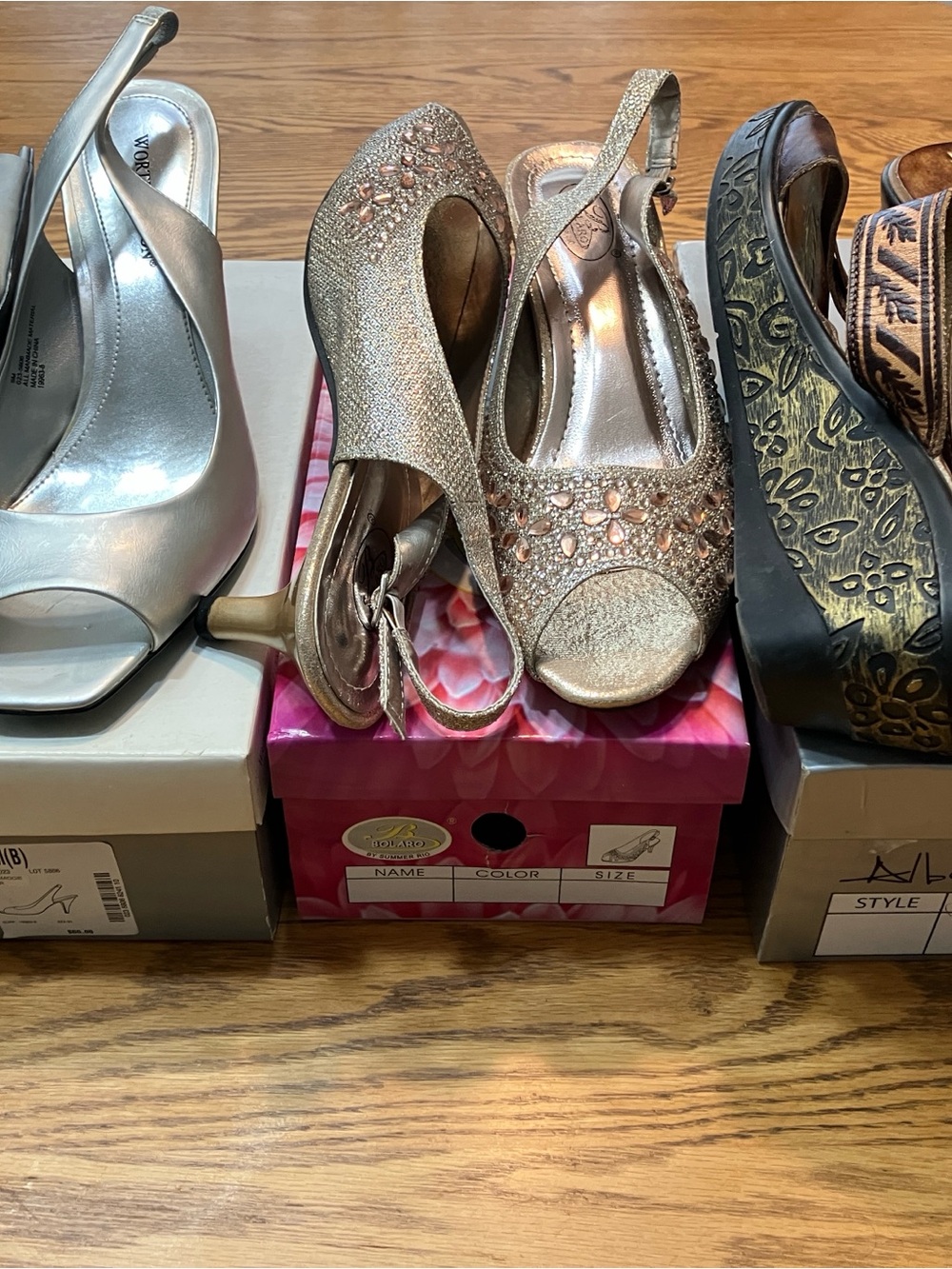 Women's Gold Embellished Peep-Toe Slingback Heels